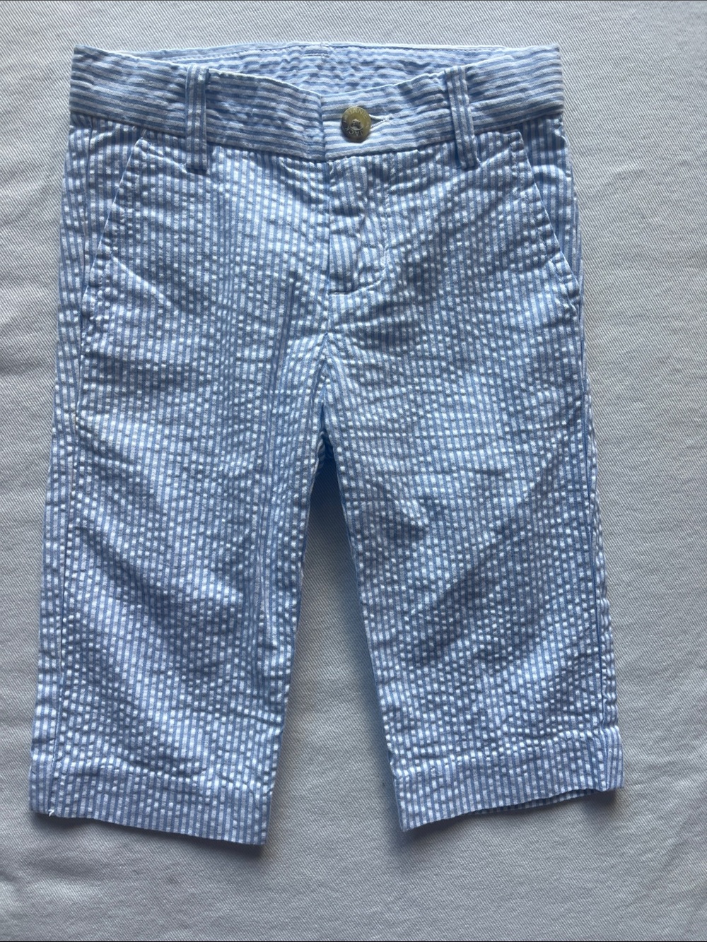 NWOT JANIE AND JACK Size 6-12 mths Light Blue Seersucker Pants Adjustable Waist